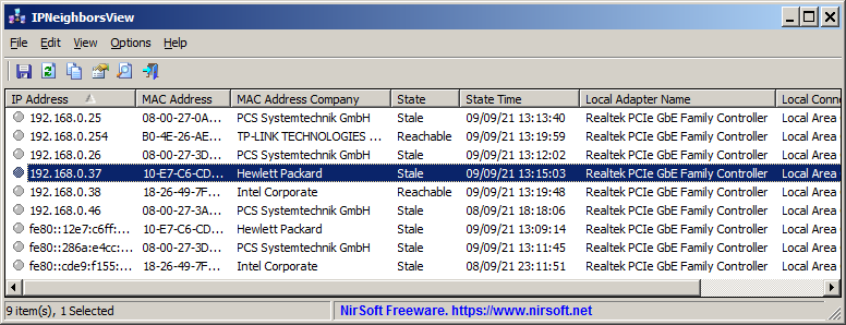 IP neighbor table viewer