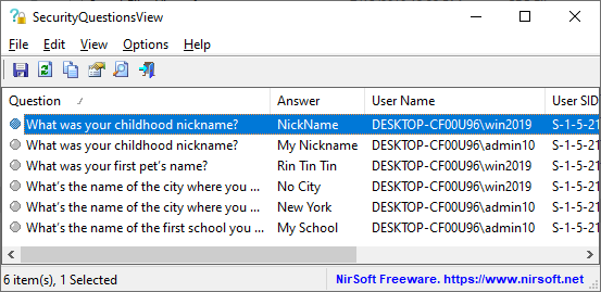 Windows 10 Security Questions Viewer