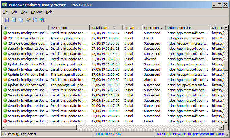 Windows Updates History Viewer Screenshot